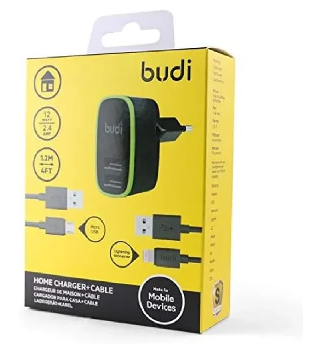 تصویر  شارژر دیواری بودی 12 وات مدل M8J056E به همراه دو کابل USB به Micro USB و USB به لایتنینگ