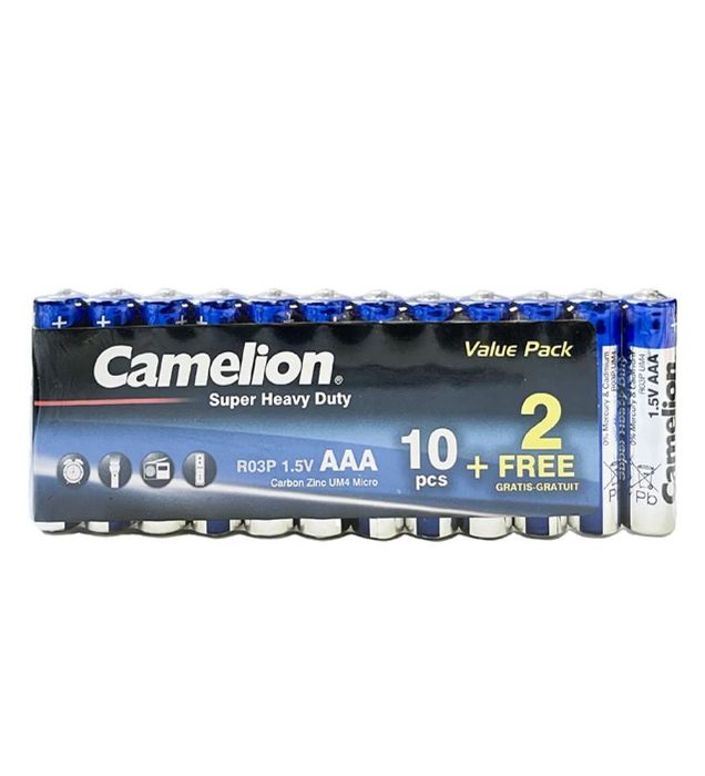 تصویر  باتری نیم قلمی کملیون مدل Super Heavy Duty بسته 12 عددی