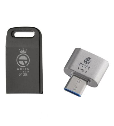 تصویر  فلش مموری کوئین تک مدل UNIQUE C-PLUS به همراه مبدل USB-C OTG ظرفیت 64 گیگابایت