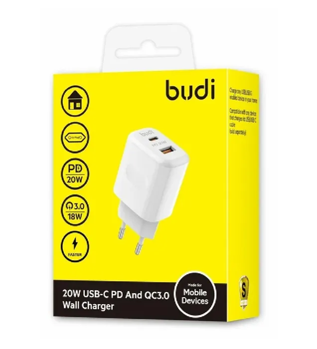 تصویر  شارژر دیواری بودی 20 وات مدل AC306EW20 با خروجی USB و USB-C