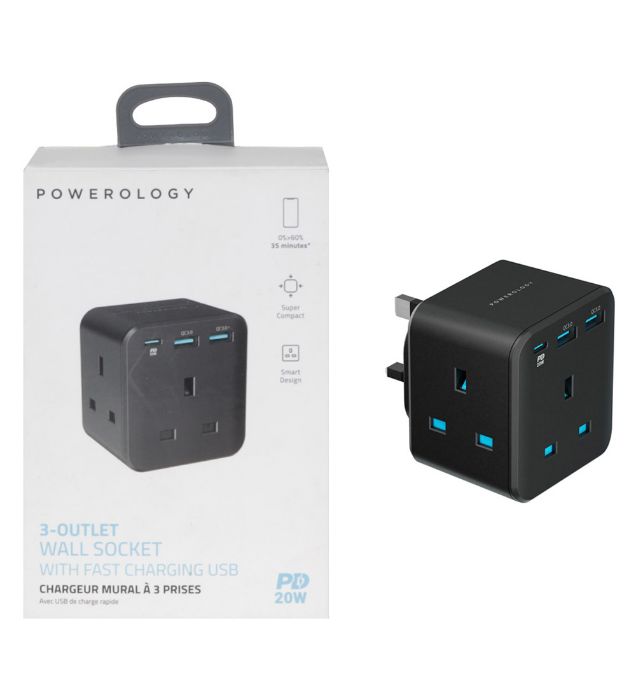 تصویر  شارژر دیواری 20W سه پورت پاورلوژی مدل PWCUQC003