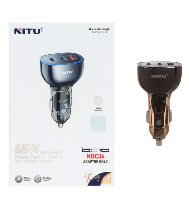 تصویر  شارژر فندکی 68W فست و PD سه پورت نیتو مدل NDC36