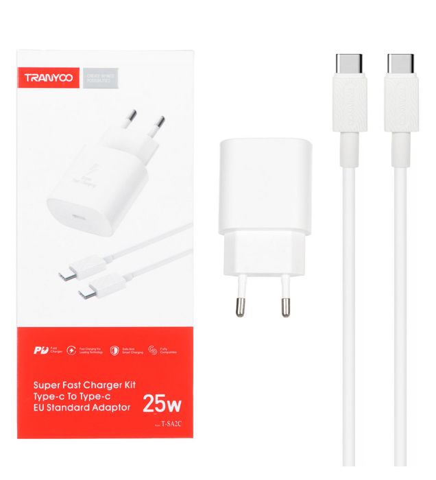 تصویر  شارژر دیواری 25W فست و PD تک پورت ترانیو مدل T-SA2C با کابل شارژ تایپ سی به تایپ سی