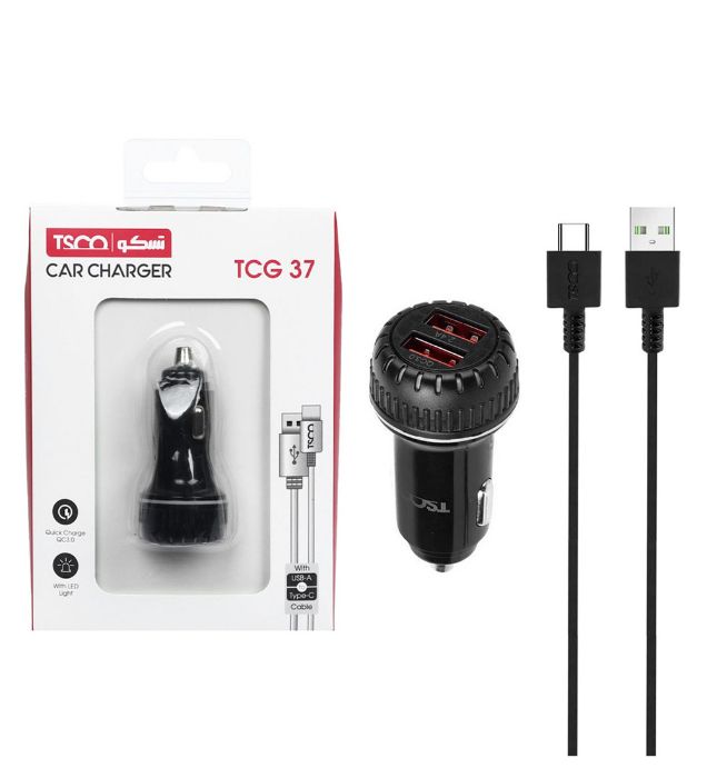 تصویر  شارژر فندکی 30W فست دو پورت تسکو مدل TCG 37 به همراه کابل شارژ  USB به Type-C