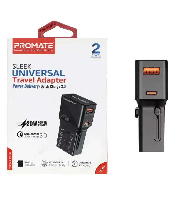 تصویر  شارژر دیواری پرومیت 20 وات مدل TriPlug-PD20
