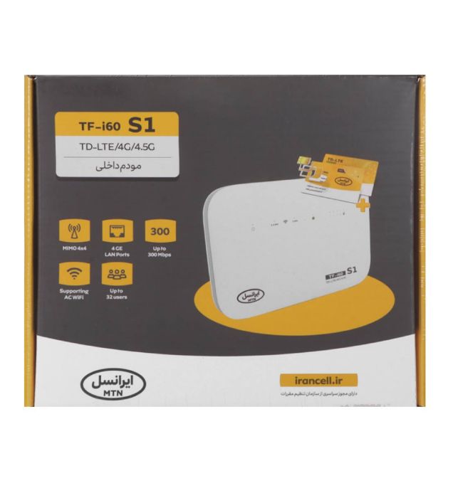 تصویر  مودم ایرانسل TF-i60 TD-LTE مدل S1 (خام) + سیم کارت