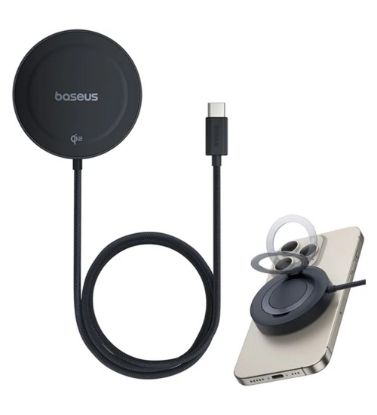 تصویر  شارژر بی سیم 15Wباسئوس مدل Simple Mini 4 Magnetic Wireless Charging Stand Qi2