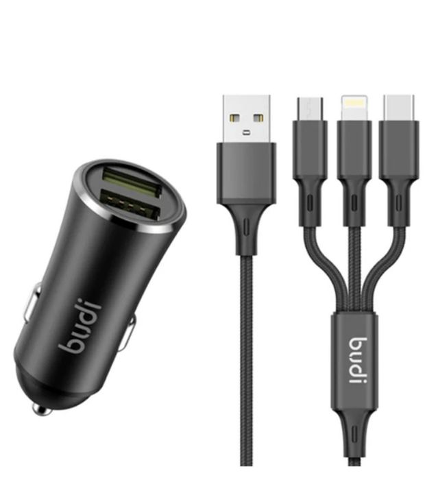 تصویر  شارژر فندکی 12W بودی مدل CC627T3B با 2 خروجی USB به همراه کابل USB-C