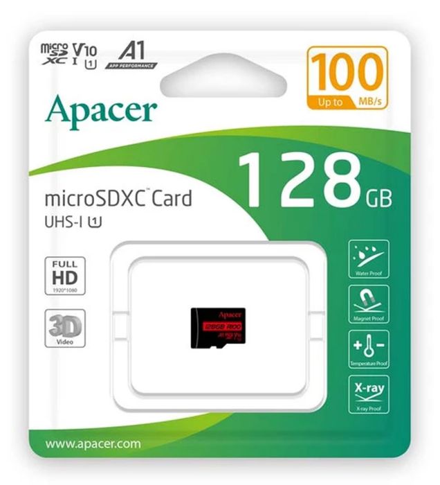 تصویر  کارت حافظه میکرو اس دی اپیسر مدل MicroSD XC CL10 U1 UHS l V10 A1 W/0 R100 ظرفیت 128 گیگابایت