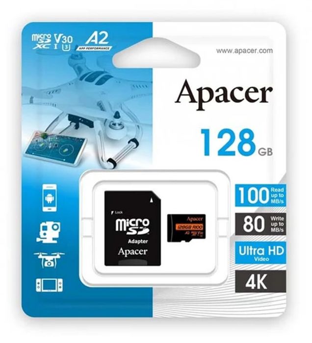 تصویر  کارت حافظه میکرو اس دی اپیسر مدل MicroSD XC CL10 U3 UHS l V30 A2 W/1 100/80 به همراه آداپتور ظرفیت 128 گیگابایت