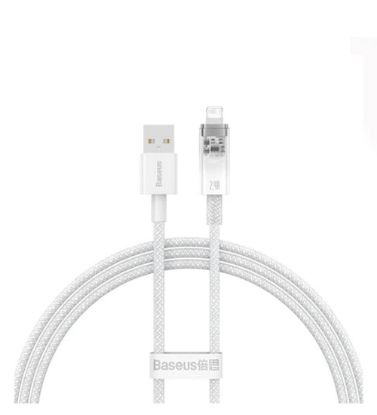 تصویر  کابل شارژ فست یو اس بی به لایتنینگ باسئوس مدل Explorer Series Fast Charging Cable With Smart Temperature Control 2.4A طول 1 متر