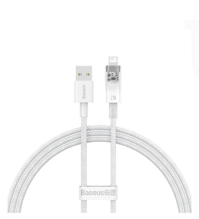 تصویر  کابل شارژ فست یو اس بی به لایتنینگ باسئوس مدل Explorer Series Fast Charging Cable With Smart Temperature Control 2.4A طول 1 متر