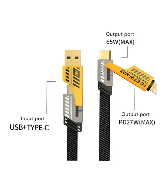 تصویر  کابل تبدیل USB/USB-C به لایتنینگ/USB-C اچ تی ام مدل 4in1 طول 1.2 متر