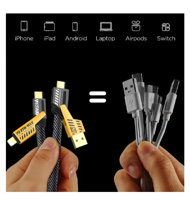 تصویر  کابل تبدیل USB/USB-C به لایتنینگ/USB-C اچ تی ام مدل 4in1 طول 1.2 متر