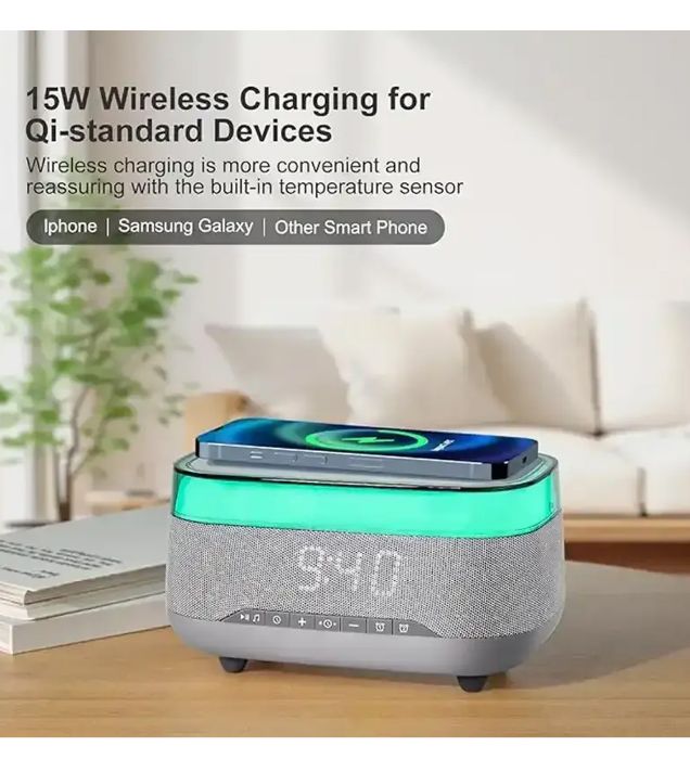 تصویر  اسپیکر بلوتوثی چندکاره مدل Multifunctional Digital Alarm-Wireless Charger