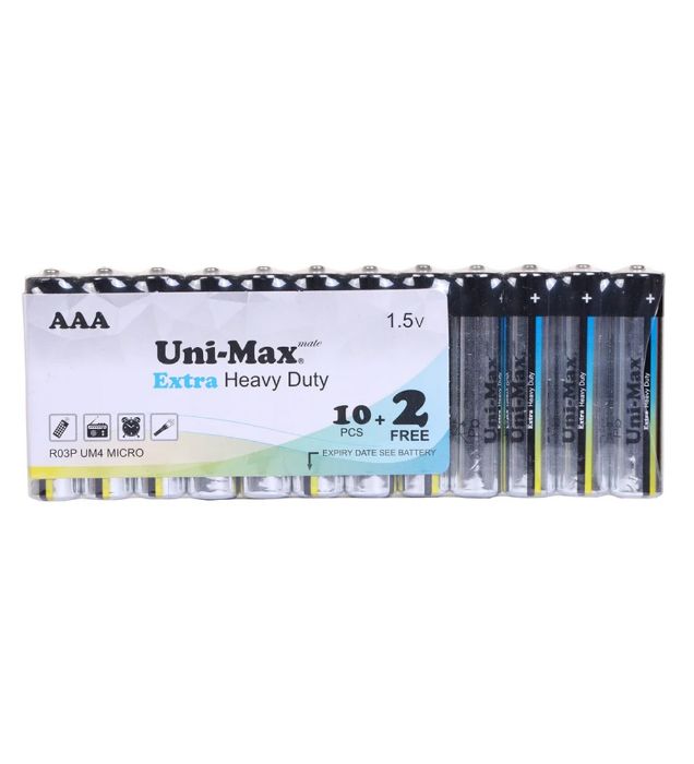 تصویر  باتری نیم قلمی یونی مکس مدل Extra Heavy Duty بسته 12 عددی