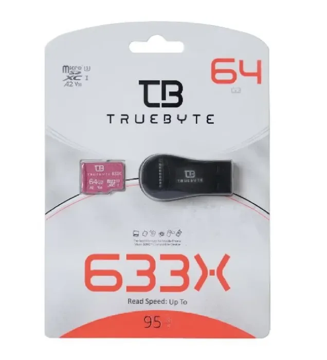 تصویر  کارت حافظه میکرو اس دی تروبایت مدل 633X-A2-V30 به همراه کارت خوان ظرفیت 64 گیگابایت