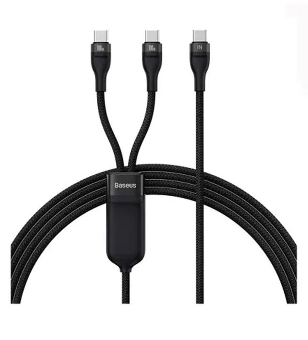 تصویر  کابل شارژ یک به دو USB-C به USB-C باسئوس مدل Baseus Flash Series Ⅱ One-for-Two Fast Charging Cable Type-C to C+C 100W طول 1.5 متر