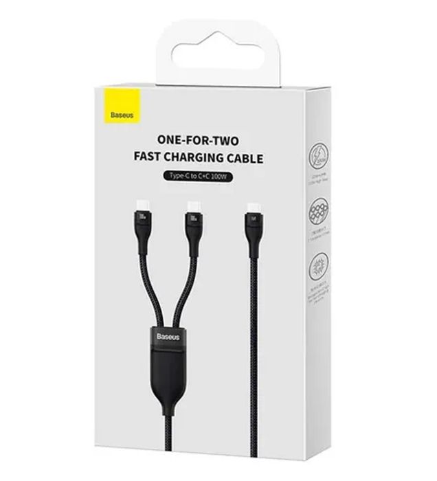 تصویر  کابل شارژ یک به دو USB-C به USB-C باسئوس مدل Baseus Flash Series Ⅱ One-for-Two Fast Charging Cable Type-C to C+C 100W طول 1.5 متر