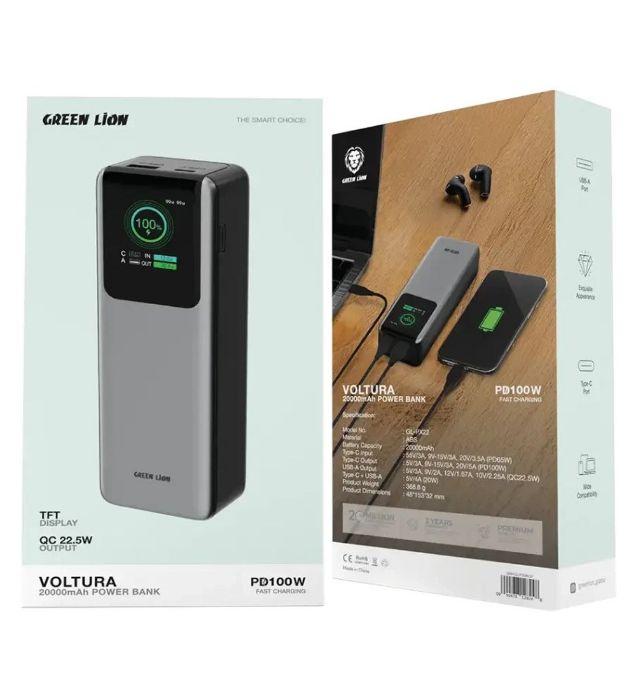 تصویر  پاوربانک 100W گرین لاین مدل Voltura ظرفیت 20000 میلی آمپر ساعت