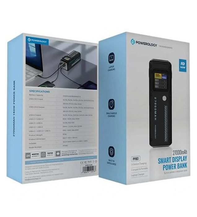 تصویر  پاوربانک 140W پاورولوژی مدل PPBCHA83 ظرفیت 27000 میلی آمپر ساعت