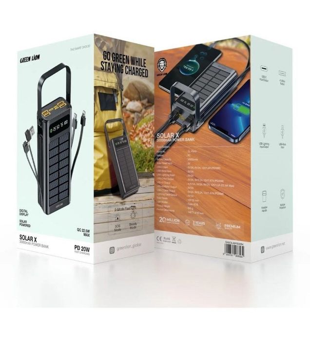 تصویر  پاوربانک 20W گرین لاین مدل Solar X ظرفیت 30000 میلی آمپر ساعت