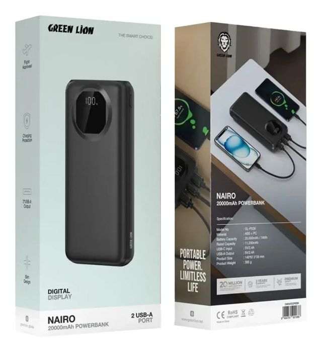 تصویر  پاوربانک گرین لاین مدل Nairo ظرفیت 20000 میلی آمپر ساعت