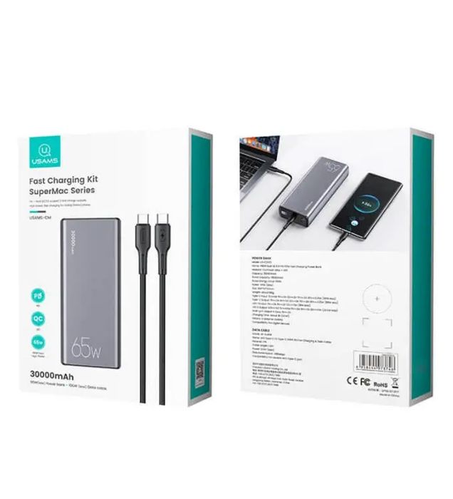 تصویر  پاوربانک 65W یوسامس مدل US-CD165 ظرفیت 30000 میلی آمپر ساعت