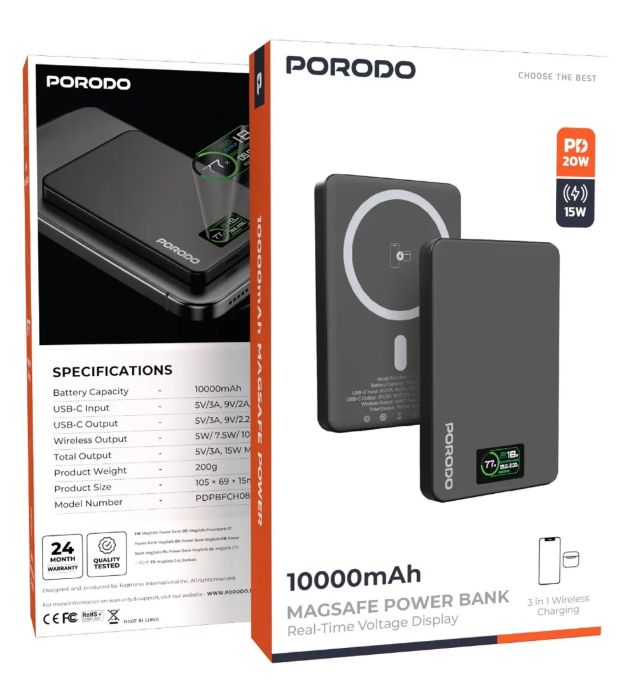 تصویر  پاوربانک 20W پرودو مدل PB085 PDPBFCH085DG ظرفیت 10000 میلی آمپر ساعت