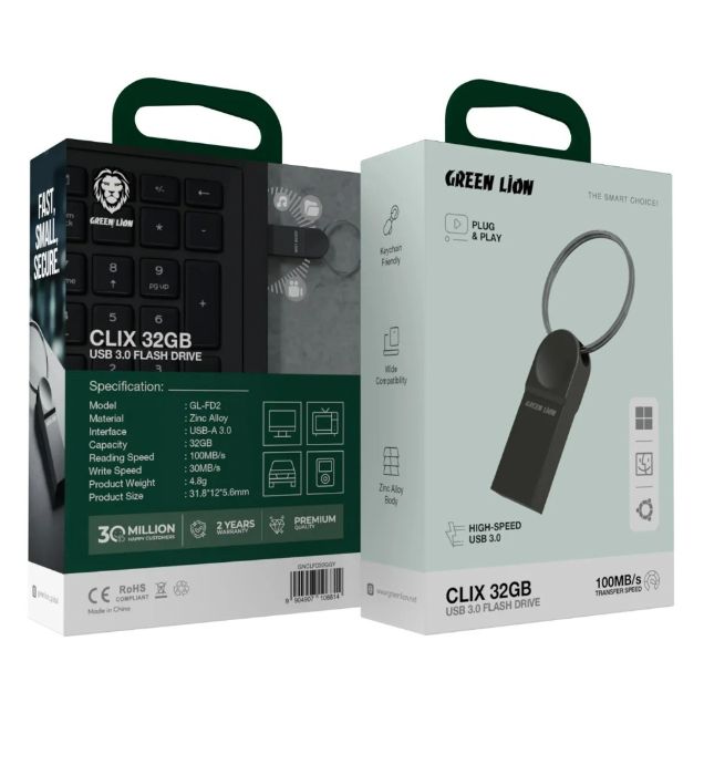 تصویر  فلش مموری گرین لاین مدل Clix GNCLFD32GGY USB3.0 ظرفیت 32 گیگابایت