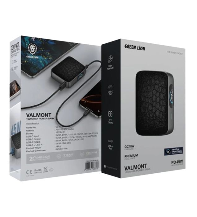 تصویر  پاوربانک 45W گرین لاین مدل GNVLM10KPB ظرفیت 10000 میلی آمپر ساعت