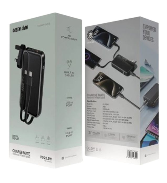 تصویر  پاوربانک 22.5W گرین لاین مدل GNCHGMT10PBK ظرفیت 10000 میلی آمپر ساعت