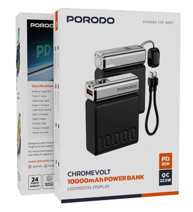 تصویر  پاوربانک 35W پرودو مدل CHROME VOLT PDPBFCH088 ظرفیت 10000 میلی آمپر ساعت