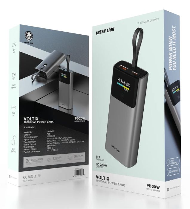 تصویر  پاوربانک 20W گرین لاین مدل VOLTIX GNVLTX10K ظرفیت 10000 میلی آمپر ساعت
