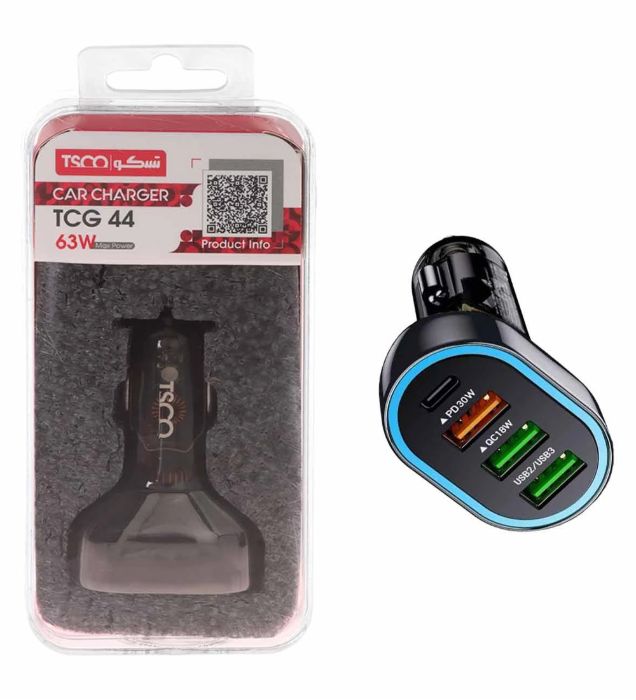 تصویر  شارژر فندکی 63W فست و PD چهار پورت تسکو مدل TCG 44