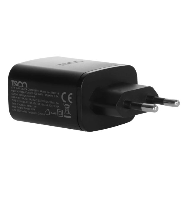 تصویر  شارژر دیواری 67W فست وPD دو پورت تسکو مدل TTC 114 با کابل شارژ تایپ سی به تایپ سی