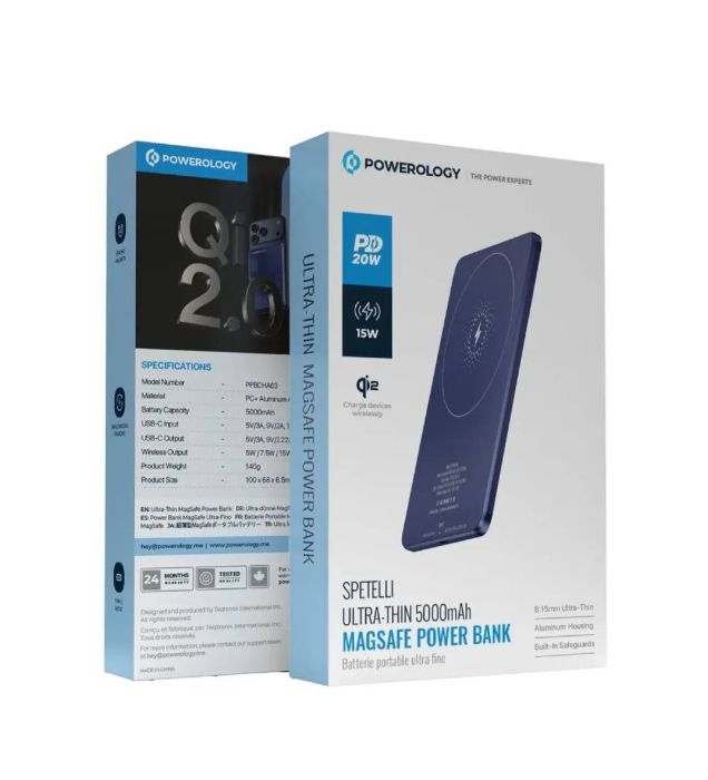 تصویر  پاوربانک 20W مگ سیف پاورولوژی مدل Ultra-Thin ظرفیت 5000 میلی آمپر ساعت