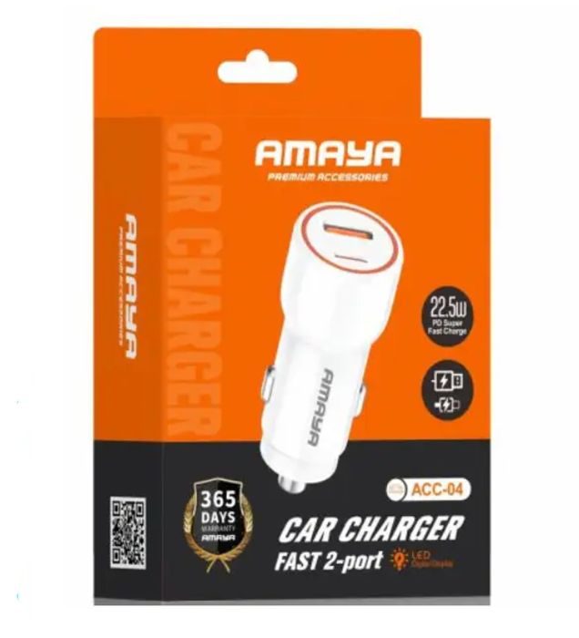 تصویر  شارژر فندکی 22.5W فست دو پورت آمایا مدل ACC-04
