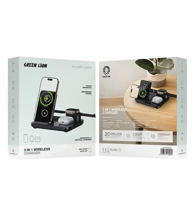 تصویر  شارژر وایرلس گرین لاین مدل 3 در 1 Multifunctional