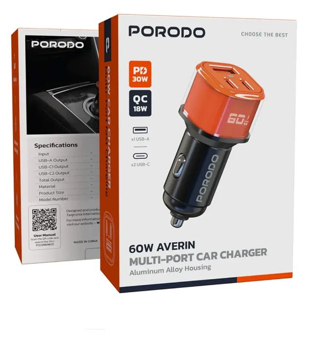 تصویر  شارژر فندکی 60W فست سه پورت پرودو مدل CCR60W