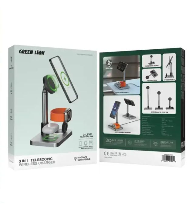تصویر  شارژر وایرلس گرین لاین مدل 3 در 1 Telescopic