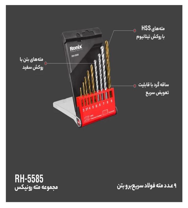 تصویر  ست مته 9 عددی رونیکس مدل RH-5585