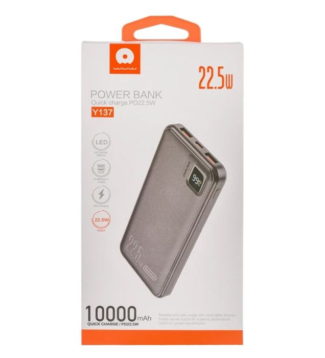 تصویر  پاوربانک 22.5W دبلیو یو دبلیو مدل Y137 ظرفیت 10000 میلی آمپر ساعت