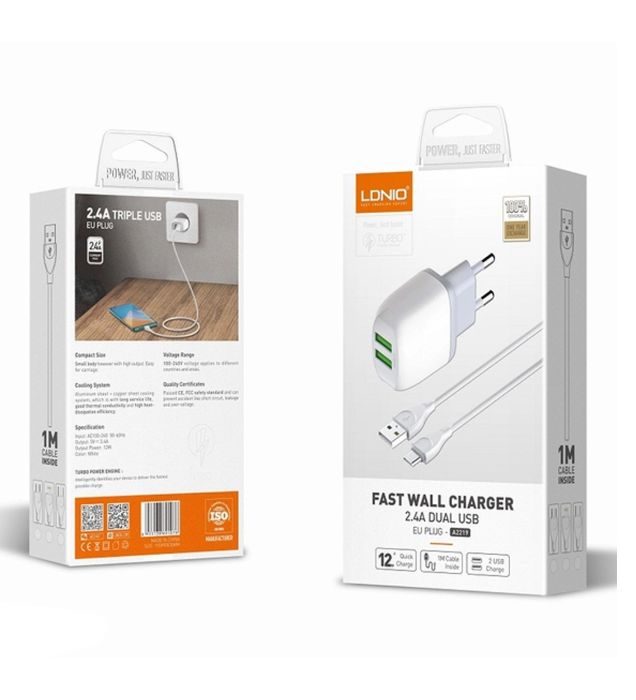 تصویر  شارژر دیواری الدینیو مدل A2219 به همراه کابل شارژ MicroUSB
