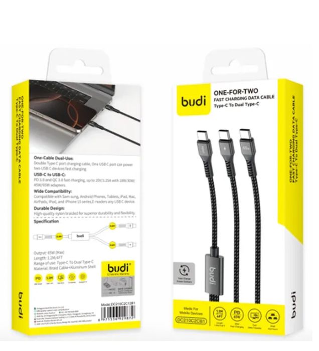 تصویر  کابل تبدیل USB-C یک به دو بودی مدل DC210C2C12B1 طول 1.2 متر