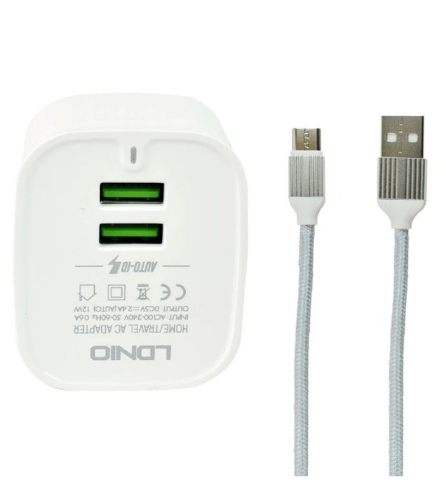 تصویر  شارژر دیواری الدینیو مدل A201 به همراه کابل شارژ MicroUSB