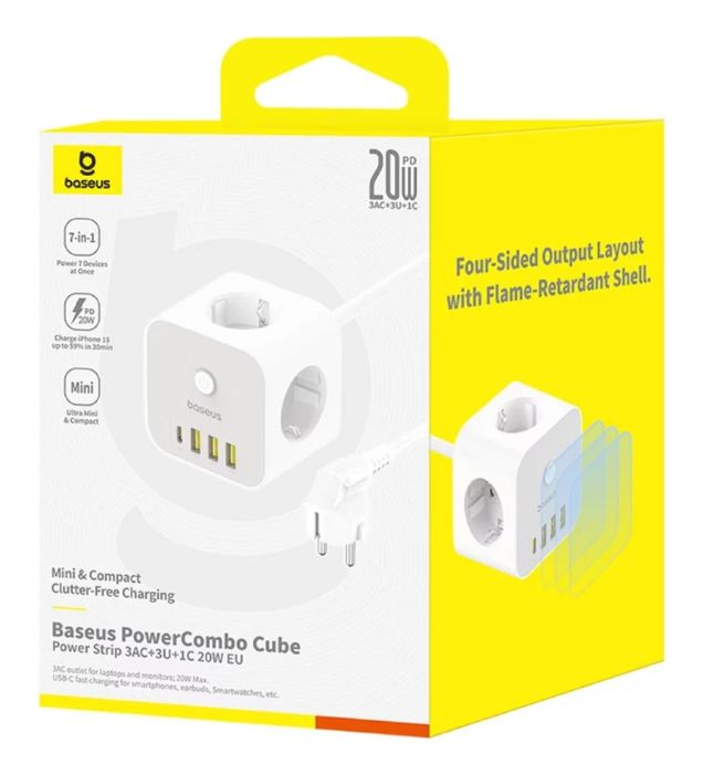 تصویر  شارژر رومیزی 20W باسئوس مدل PowerCombo Cube