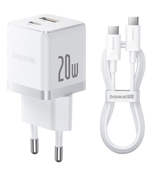 تصویر  شارژر دیواری 20W باسئوس دو پورت مدل Palm به همراه کابل تایپ سی