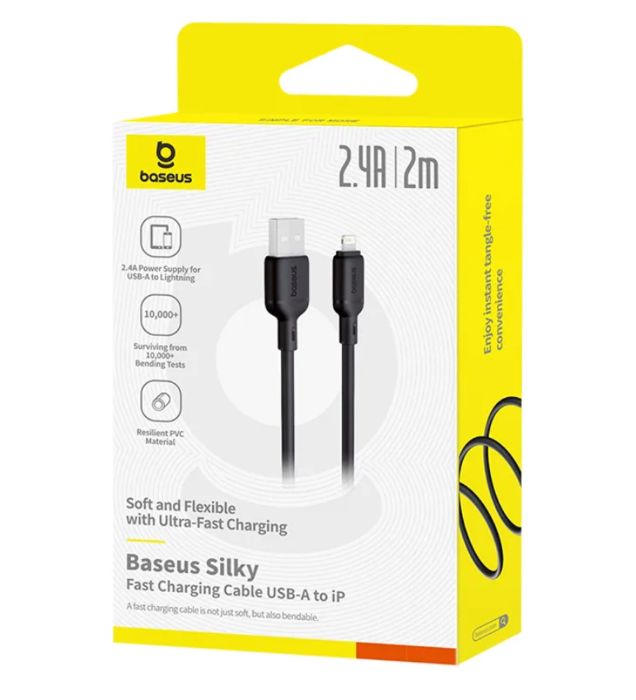 تصویر  کابل شارژ فست یو اس بی به لایتنینگ باسئوس مدل Silky طول 1 متر
