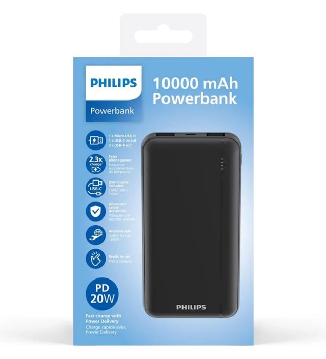 تصویر  پاوربانک فیلیپس 20W مدل DLP1812PB ظرفیت 10000 میلی آمپر ساعت
